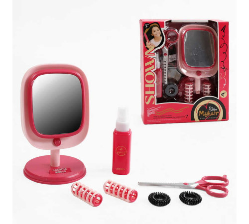 Набір перукаря 2805-1 (72/2) дзеркало, підсвітка, бігуді, ножиці, гребінець, резинки, спрей, в коробці