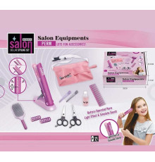 Набір перукаря YLQ 085 A (60/2) стайлер, звук, підсвітка, ножиці, бігуді, 2 заколки, 2 щітки для волосся, перукарський фартух, в коробці