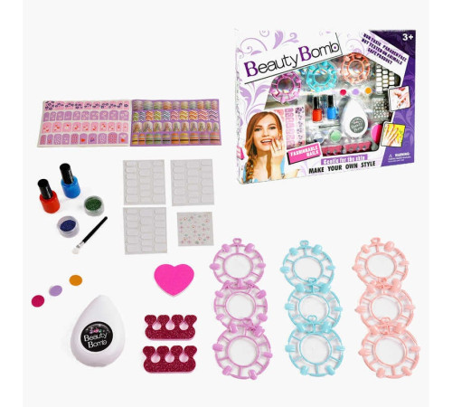 Набір для манікюру 667-16 (48/2) накладні нігті, електрична пилочка, 2 кольори лаків, 2 розділювачі, баф, наліпки, блискітки, в коробці