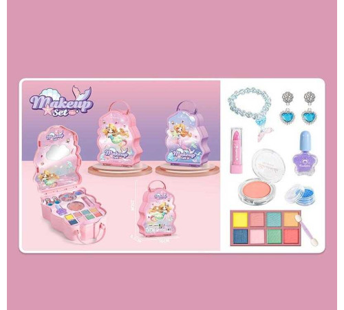 Косметика АА - 2812 (140) 2 види, помада, рум’яна, лак, блискітки, тіні для повік, сережки, браслет, в коробці