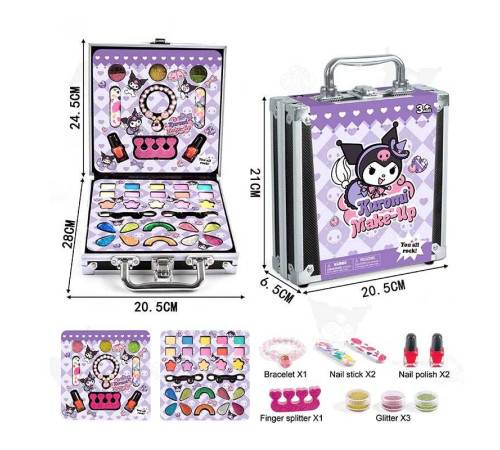 Косметика FT 2077 B (48) тіні, помади, блискітки, лаки, бафи, браслет, у валізі