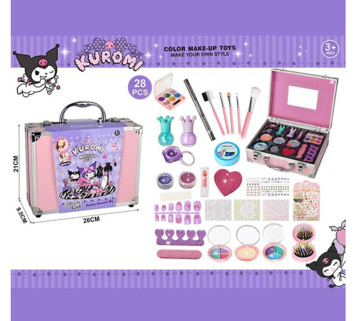 Набір косметики 768-71 C (48/2) тіні, глітер, блискітки, щітка для волосся, аксесуари для манікюру, лак, олівець, блиск, пензлики для макіяжу, у валізі