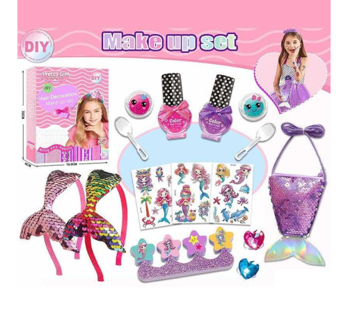 Набір прикрас L 5307 (120/2) сумочка, обруч, прикраси, блискітки, тату, лак для нігтів, розділювач для пальчиків, в коробці