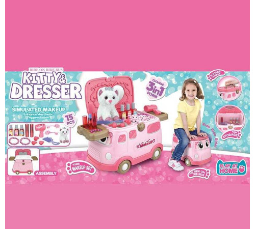 Трюмо 661-3002 (12) "Автобус", машинка, імітація косметики, прикраси, фен, м'яка іграшка, в коробці