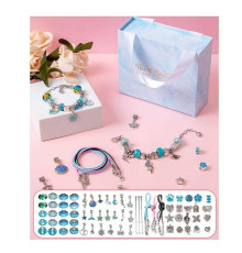 Набір прикрас DLS 1103 (100) "Блакитний бокс", основи для браслетів, намистини, підвіски, в коробці