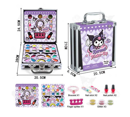 Косметика FT 2077 C (48) тіні, помади, блискітки, лаки, бафи, браслет, у валізі