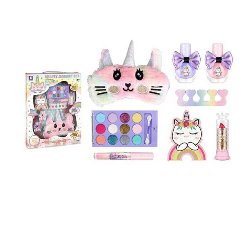 Набір косметики ZR 17 C (48) тіні, глітер, помада, блиск для губ, аксесуари для манікюру, лак, масочка для сну, в коробці