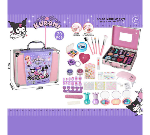 Набір косметики 768-72 C (48/2) тіні, глітер, блискітки, щітка для волосся, аксесуари для манікюру, лак, олівець, блиск, пензлики для макіяжу, лампа для манікюру, у валізі