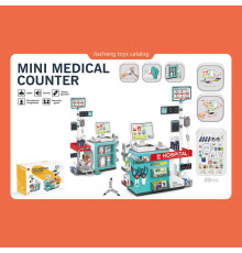Набір лікаря 660-95 (18) 49 елементів, стетоскоп, термометр, каса, звук, підсвічування, на батарейках, інструменти для огляду, муляжі грошей, полички, в коробці