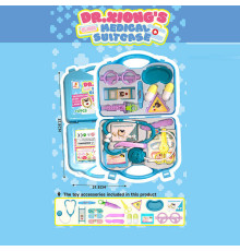 Набір лікаря 537 D2 (96/2) стетоскоп, ножиці, ніж, 2 пінцети, шприц, 2 таці, 2 пігулки, коробочка ліків, окуляри, бейдж, кушетка, пластирі, у валізі, в слюді