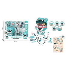 Набір лікаря SD 169-356 A (15) “Стоматолог”, висота ведмедика - 16 см, скарбничка, стетоскоп, підсвічування, шприц, ножиці, щипці, медичний лоток, окуляри, маска, в коробці