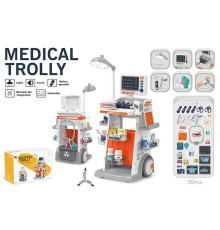 Набір стоматолога 660-91 (12) 30 елементів, медичний столик на колесах, лампа, стетоскоп, термометр, монітор, звук, підсвічування, на батарейках, щелепа, інструменти для огляду, полички, в коробці