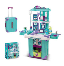 Набір лікаря 008-105 (8) валіза, висувна ручка, на коліщатках, монітор, електронний термометр, сканер, дзеркало, молоточок, окуляри, ножиці, шприц, крапельниця, ліки, кошик, наліпки, в коробці