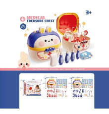 Набір лікаря JQ 911-8 (30) 2 види, 48 детеалей, стетоскоп, підсвічування, звук серцебиття, бокс, крапельниця, ножиці, окуляри, шприц, хірургічні інструменти, пігулки, щипці, мило, ложки, ліки, медичний лоток, зубна щітка, наліпки, в коробці