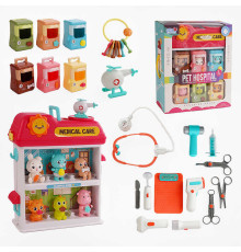 Ветеринарна клініка YY 6028 (6) 6 тваринок, 6 переносок, вертоліт, лікарські інструменти, наліпки, звук, підсвічування, в коробці