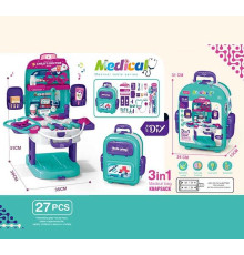 Набір лікаря T 2158-1 (24/2) медичний столик, озвуч. англійською мовою, набір інструментів, стетоскоп, термометр, шприц, ножиці, на батарейках, підсвітка, музика, пісні, у валізі