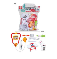Набір лікаря 5507-7 (120/2) кушетка, стетоскоп, шприц, щипці, пластир, термометр, пульсометр, ніж, ложка, бейдж, в пакеті