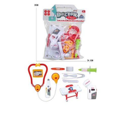 Набір лікаря 5507-7 (120/2) кушетка, стетоскоп, шприц, щипці, пластир, термометр, пульсометр, ніж, ложка, бейдж, в пакеті – в наличии! Купите сейчас у KAZKOVA