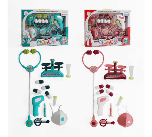 Набір лікаря 392-9 (48/2) 2 кольори, 10 ігрових елементів, стетоскоп, ваги, маска, пігулки, в коробці – в наличии! Купите сейчас у KAZKOVA