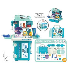 Набір стоматолога 8073 (36/2) валіза трансформується, медичний кабінет, ігровий стіл, щелепи, зуби, інструменти стоматолога, аксесуари, наліпки, у валізі