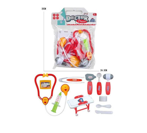 Набір лікаря 5507-6 (120/2) кушетка, стетоскоп, шприц, отоскоп, щипці, пластир, ніж, ложка, бейдж, в пакеті – в наличии! Купите сейчас у KAZKOVA
