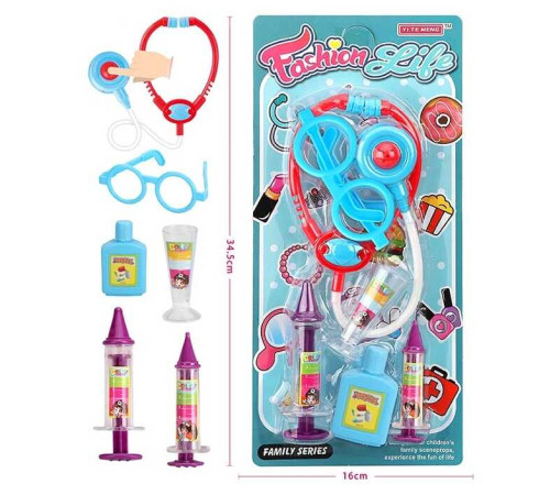 Набір лікаря 58721 (108/2) стетоскоп, 2 шприци, ліки, окуляри, на листі – в наличии! Купите сейчас у KAZKOVA