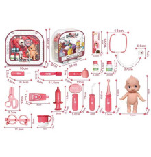 Набір лікаря 8828 A-3 (24) підсвічування, звук серцебиття, медичне приладдя, муляжі ліків, пупс, в слюді