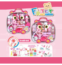 Набір лікаря 527 F1 (24/2) стетоскоп, звук серцебиття, підсвічування, інструменти для огляду, термометр, окуляри, пластирі, молоточок, шприц, у валізі, в пакеті