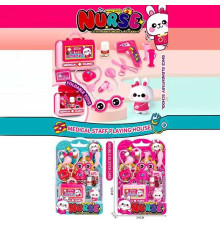 Набір лікаря A 6664 (40/2) 2 види, валіза: 17х7.5х13 см, стетоскоп, термометр, окуляри, ножиці, таблетки, мензурки, пляшечка з ліками, маска, бейдж, на листі