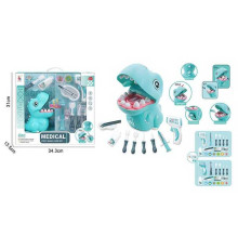 Набір стоматолога SD 169-292 A (18/2) скарбничка, шприц, фігурка динозавра з рухомою щелепою, інструменти, зубна паста, щітка, щипці, термометр, підсвічування, в коробці