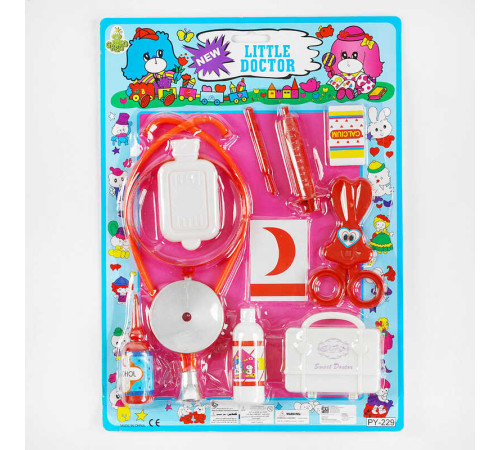 Набір лікаря PY 229 (288/2) стетоскоп, шприц, ліки, прилад для перевірки зору, ножиці, грілка, термометр, на листі – в наличии! Купите сейчас у KAZKOVA