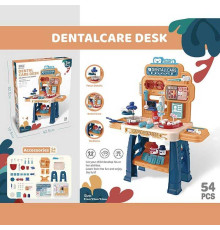 Набір стоматолога 8133 (8) 54 елементи, медичний стіл з поличками, муляжі щелеп та зубів, інструменти стоматолога, рухомі деталі, аксесуари та наліпки, в коробці