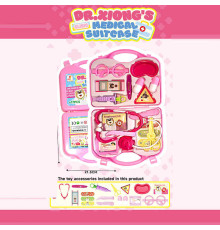 Набір лікаря 537 D1 (96/2) стетоскоп, ножиці, ніж, 2 пінцети, шприц, 2 таці, 2 пігулки, коробочка ліків, окуляри, бейдж, кушетка, пластирі, у валізі, в слюді