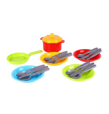 гр Набір посуду "Маринка 10" 1646 (30) "Technok Toys", каструля, сковорідка, кришка, 4 тарілки, 4 комплекти столових приладів, в пакеті