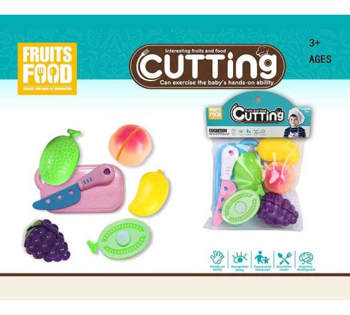 Фрукти на липучках XY 822 (240/2) 4 штуки, дошка, ніж, в пакеті