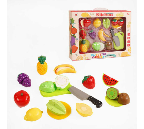 Продукти на липучках 1290 A (18) 10 фруктів, ніж, 2 тарілки та дошка для нарізання, в коробці
