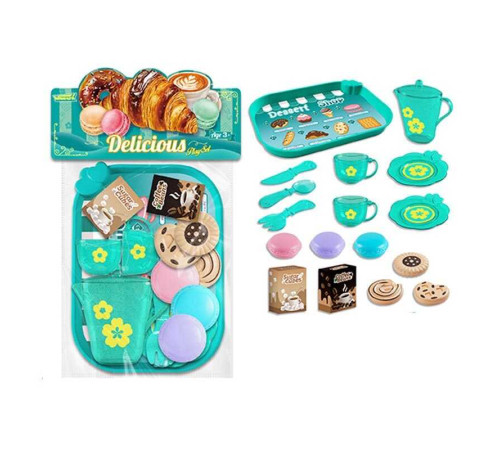 Набір продуктів 99015 (120/2) таця, 2 чашки, 2 блюдця, чайничок, ніж, ложка, вилка, печиво, коробочки з кавою і цукром, в пакеті