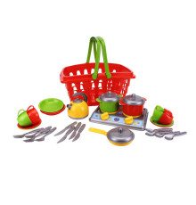 гр Набір посуду "Галинка 10" 1172 (4) "Technok Toys", набір на 4 персони, плита, каструлі, пательня, чайник, кошик для продуктів, в пакеті