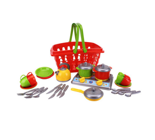 гр Набір посуду "Галинка 10" 1172 (4) "Technok Toys", набір на 4 персони, плита, каструлі, пательня, чайник, кошик для продуктів, в пакеті