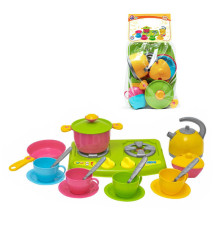 гр Набір посуду №6 3572 (10) "Technok Toys" 20 предметів, плита з тріскачкою, в сітці