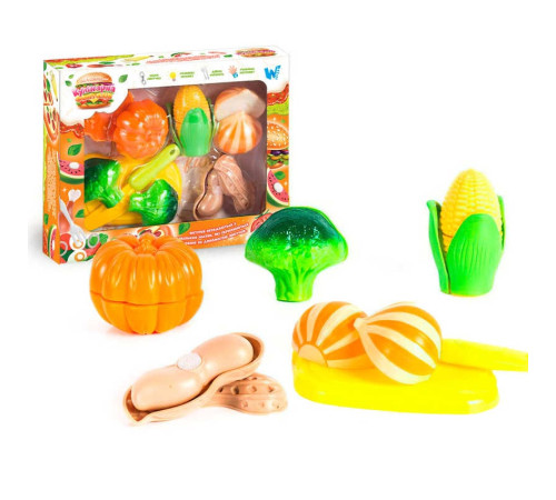 Набір продуктів “Кулінарна фантазія” 22370 (96/2) "WToys", 12 елементів, овочі на липучках, дошка для нарізання, ніж, в коробці – в наличии! Купите сейчас у KAZKOVA