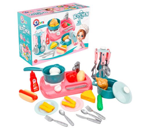 гр Набір посуду 3021 (3) "Technok Toys", 33 предмети, плита, посуд, муляжі їжі, в коробці