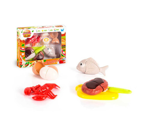 Набір продуктів “Кулінарна фантазія” 44580 (96/2) "WToys", 12 елементів, на липучках, дошка для нарізання, ніж, в коробці – в наличии! Купите сейчас у KAZKOVA