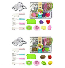 Набір посуду CS 711-10 (80/2) 2 види, продукти на липучках, підставка для посуду, тарілки, столове приладдя, дошка, терка, овочечистка, в слюді