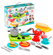 гр Набір посуду 3366 (5) "Technok Toys", 31 предмет, плита, чайник, посуд, муляжі їжі, в коробці