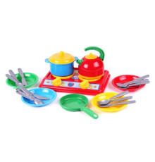 гр Кухня "Галинка 7" 2179 (14) "Technok Toys", плита, тарілки, пательня, каструля, чайник, столові прилади, в пакеті