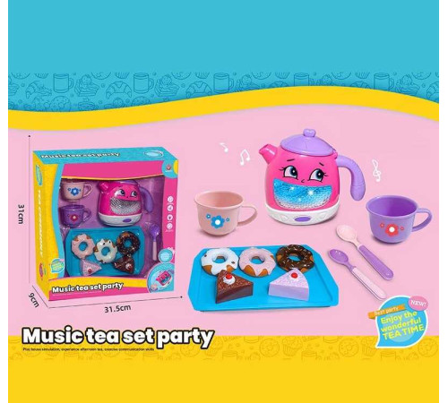 Набір посуду 3220 C (36) чайник, підсвічування, звуки, мелодії, датчики руху, на батарейках, посуд, солодощі, в коробці