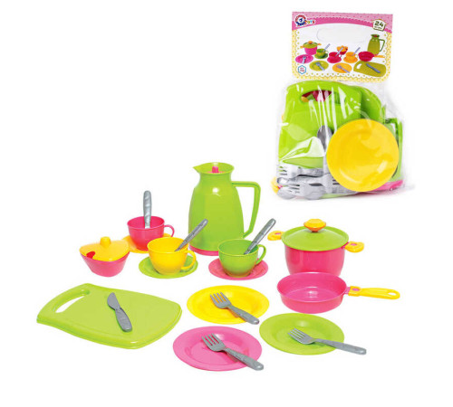 гр Набір посуду №3 1783 (12) "Technok Toys" каструля, сковорідка, кришка, цукорниця, кавник, чайний сервіз, столові прилади, 20см, в пакеті – в наличии! Купите сейчас у KAZKOVA
