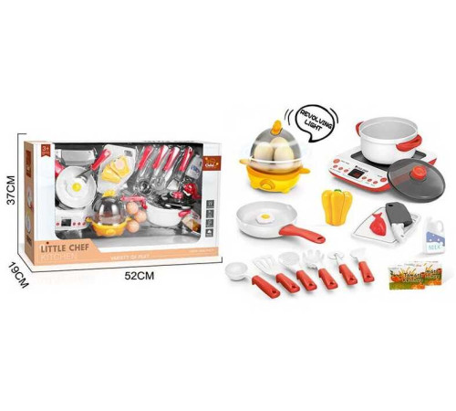 Плитка з посудкою BC 9014 (10) плита, звук, підсвічування, від батарейок, яйцеварка, мелодії, продукти, лопатки, каструля, дощечка, пательня, в коробці