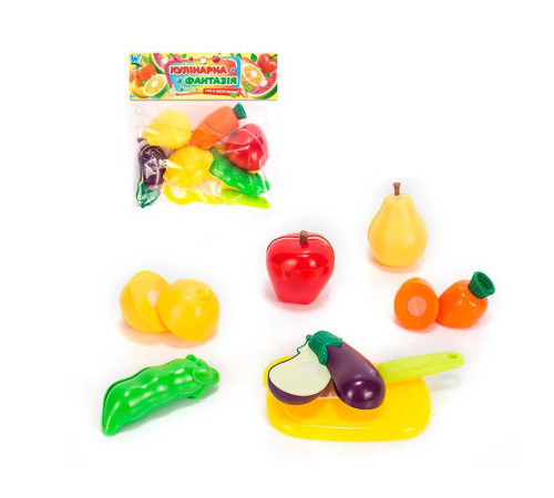 Набір продуктів “Кулінарна фантазія” 556622 (144/2) "WToys", 14 елементів, овочі та фрукти на липучках, дошка для нарізання, ніж, у пакеті – в наличии! Купите сейчас у KAZKOVA